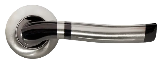 Ручка дверная ФОНТАН MH-04 SN/BN раздельная на круглой розетке, цвет бел.никель/черн. никель, ЦАМ