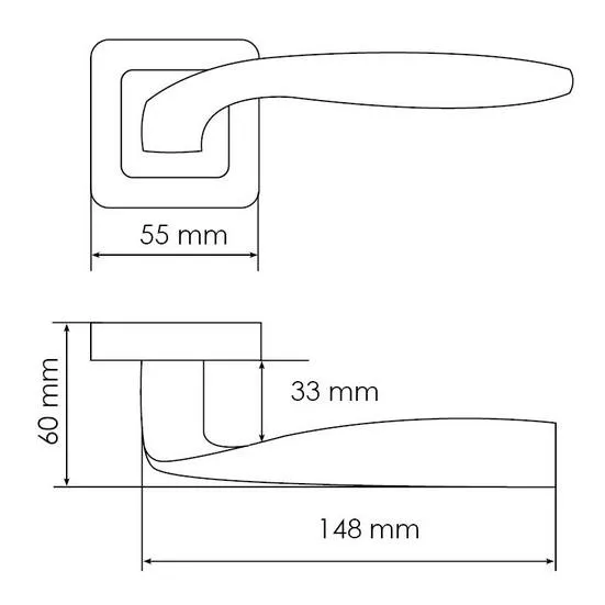 Ручка дверная SHELL MH-45 GR/CP-S55 раздельная на квадратной розетке, цвет графит/хром, ЦАМ Light