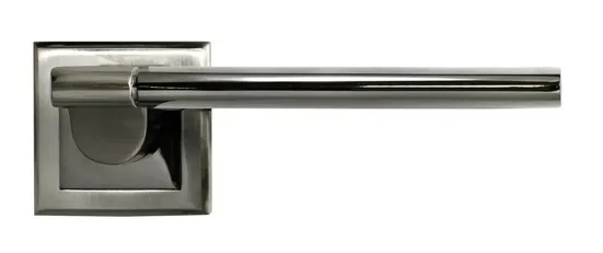 Ручка дверная AGBAR MH-21 SN/BN-S раздельная на квадратной накладке, цвет бел. никель/черн. никель, ЦАМ Light