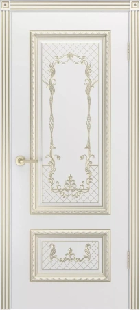 Межкомнатная дверь «Дуэт R В3 ДГ» 2000 x 600 belyyspatinoybeloezoloto