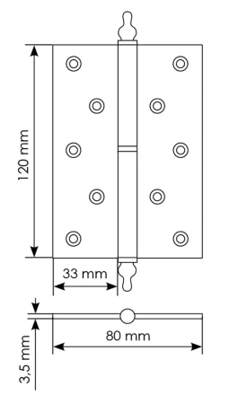 Петля карточная разъемная латунная MB 120X80X3.5 AB R C с коронкой правая, верзная, цвет античная бронза