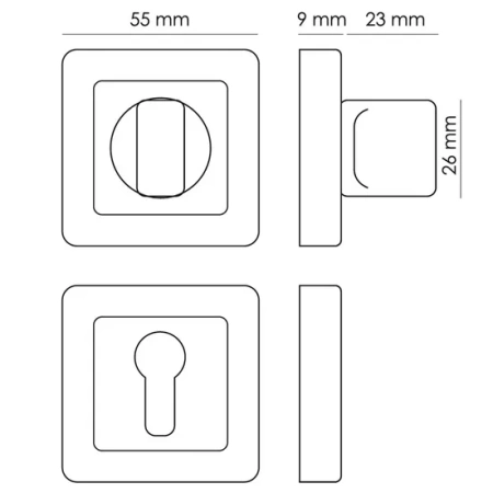 Завертка сантехническая MH-WC-S55 GR/PC квадратная цвет графит/хром