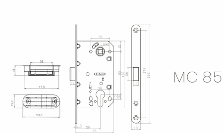 Замок под цилиндр магнитный MC85SC (мат. хром)