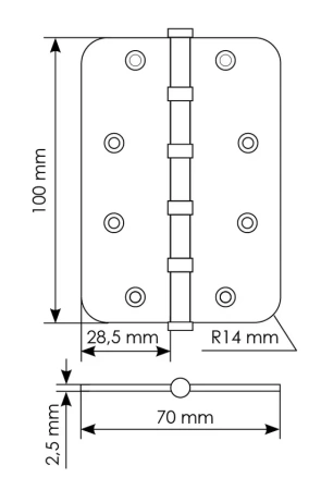 Петля универсальная стальная MS-C 100X70X2.5-4BB SN с коронкой скругленная, врезная, цвет бел.никель, сталь