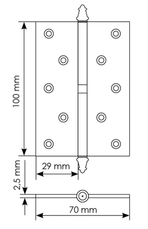 Петля карточная разъемная MS 100X70X2.5 R COF стальная правая, врезная, цвет кофе