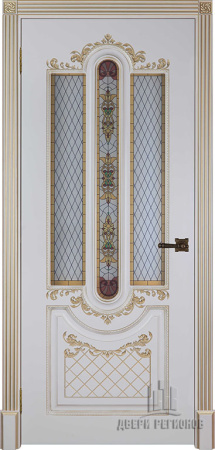 Дверь межкомнатная Александрия 2 Патина золото эмаль и лак эмаль слоновая кость остекленная 600x2000 2 Steklo