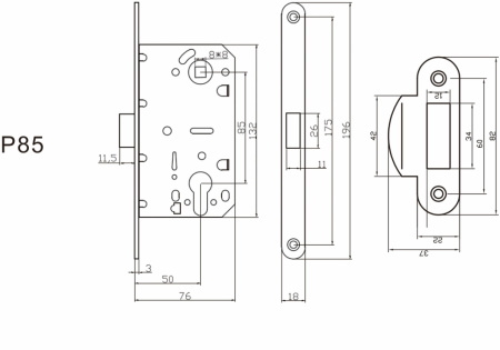 Замок под цилиндр пластиковый P85SG (сатин золото)